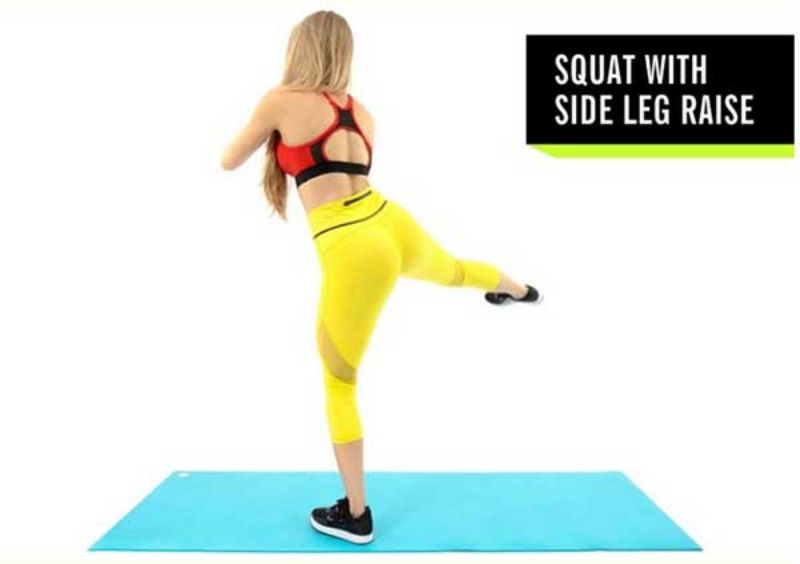 Squat nâng chân bên chính là một trong các bài tập mông cho nữ, to vòng 3 không to đùi tại nhà + phòng tập hiệu quả