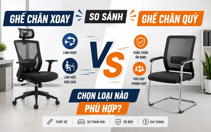 so sánh ghế chân xoay và ghế chân quỳ
