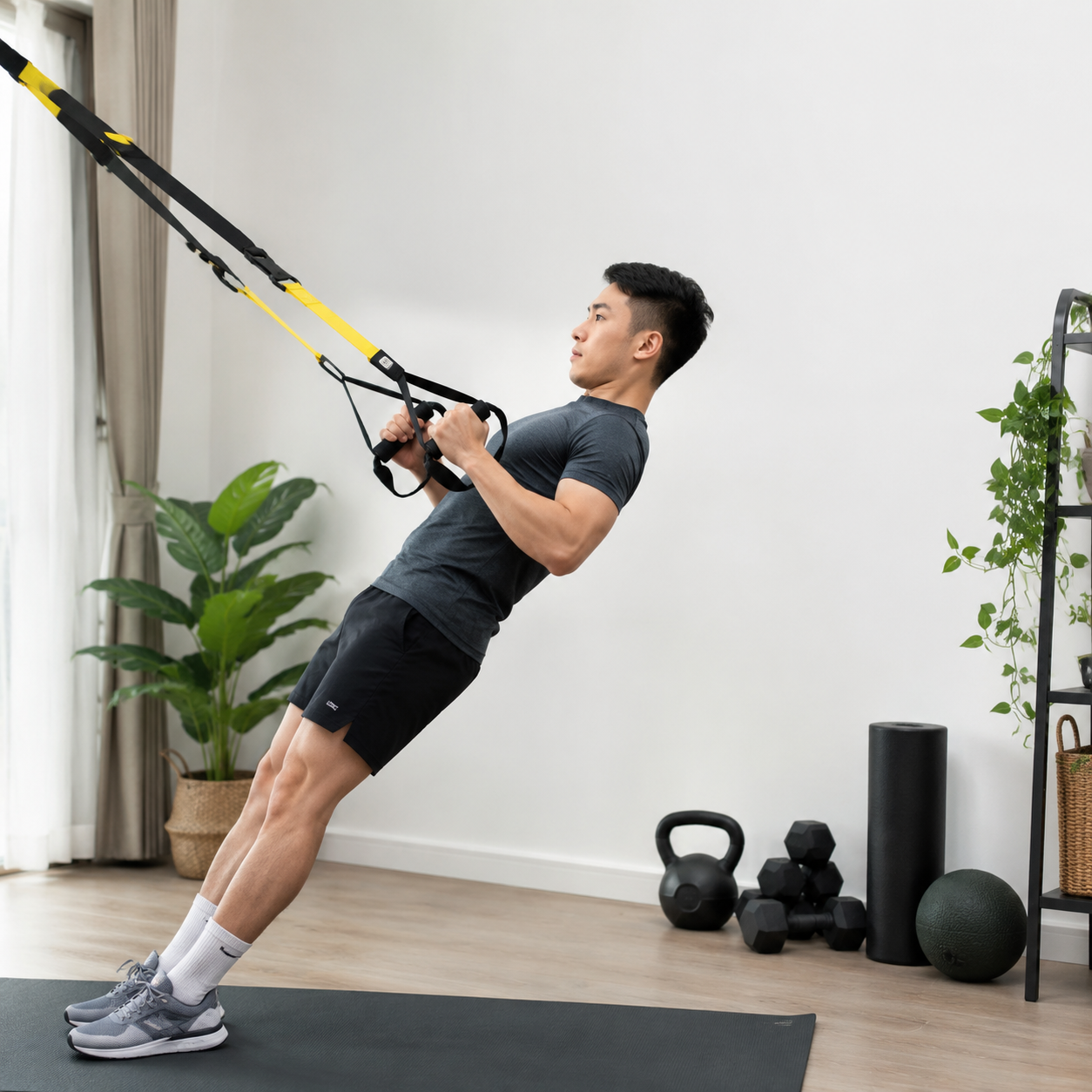 TRX và dây kháng lực là lựa chọn gọn nhẹ cho người tập gym tại nhà